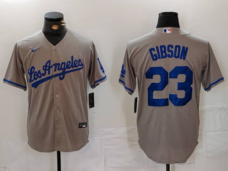 Men Los Angeles Dodgers #23 Gibson Grey Nike Game 2024 MLB Jersey style 1